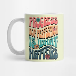 Retro Groovy Style "Progress Not Perfection Is What Matters" Mug